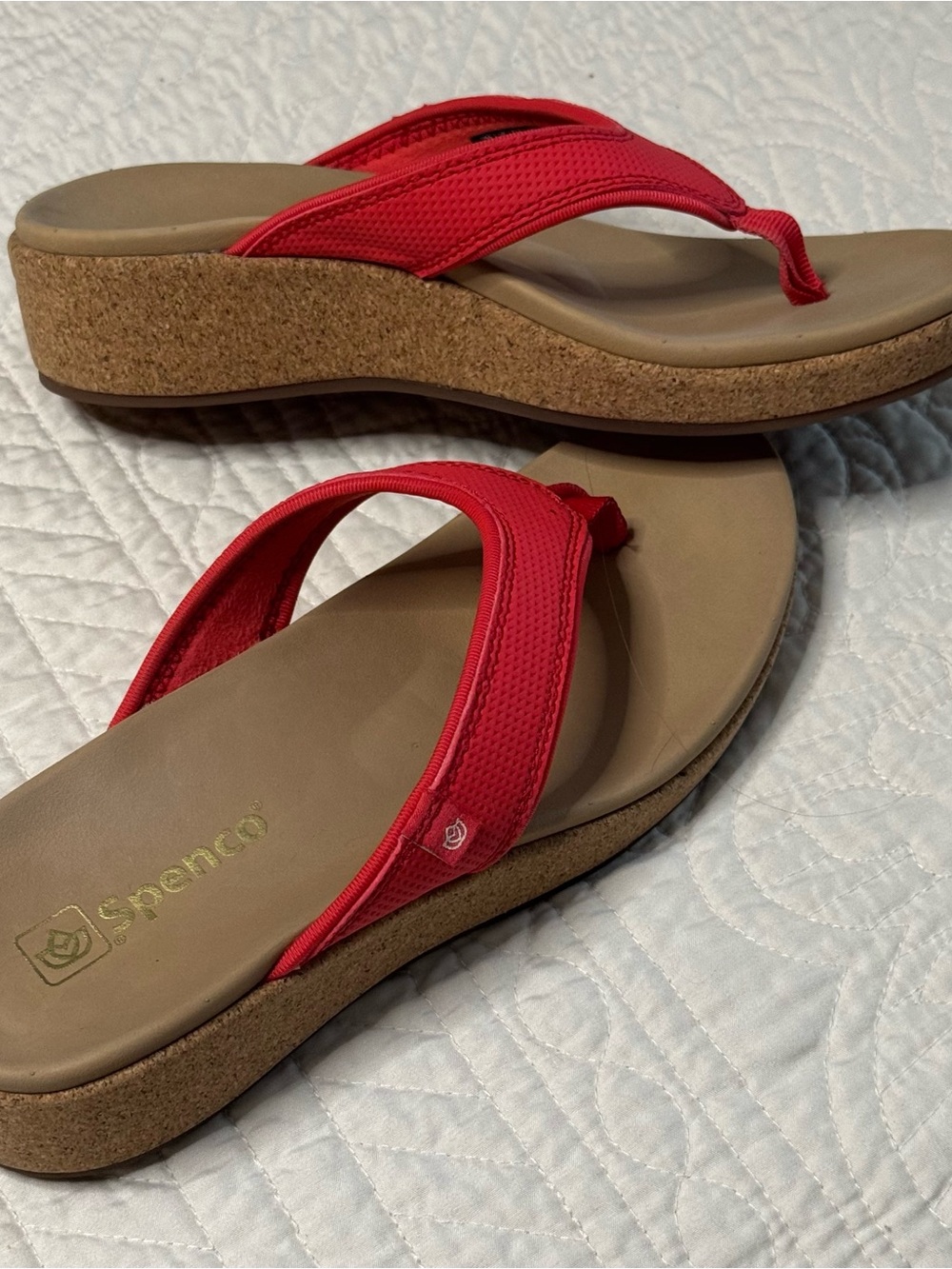 Spenco Red Cork Wedge Flip-Flop Sandals